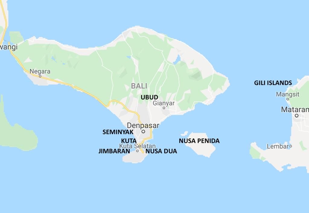 Places to stay in Bali - Map